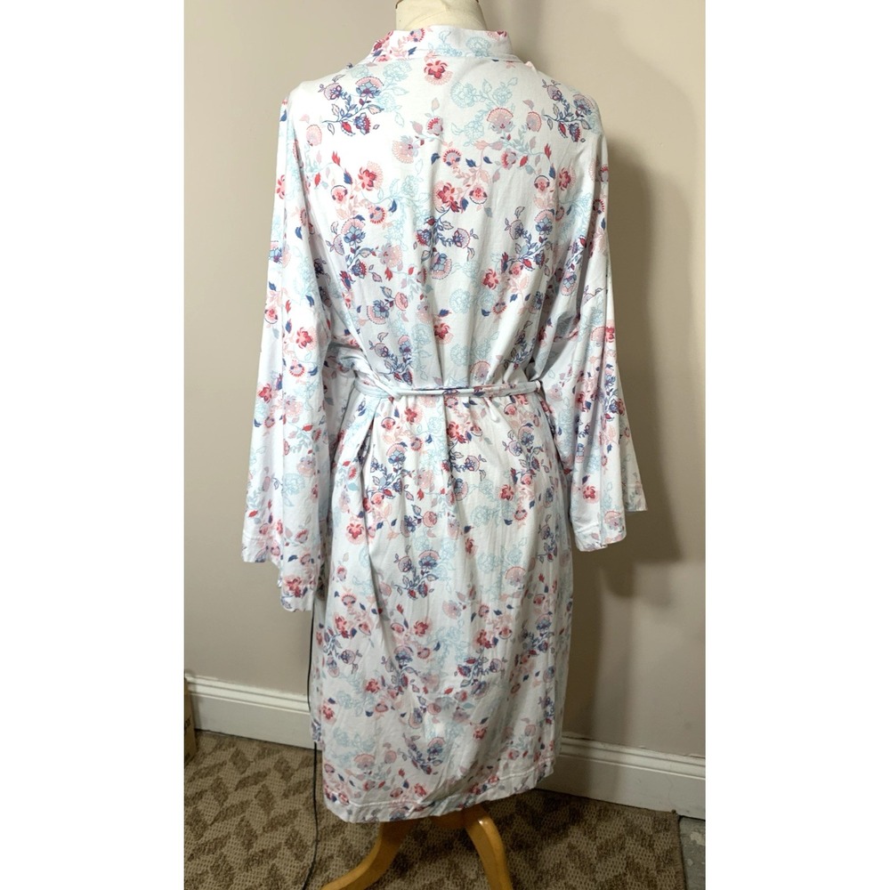 Garnet Hill Robe Womens XL White Pink Floral 100% "Green Cotton" Long Pockets - Picture 14 of 14
